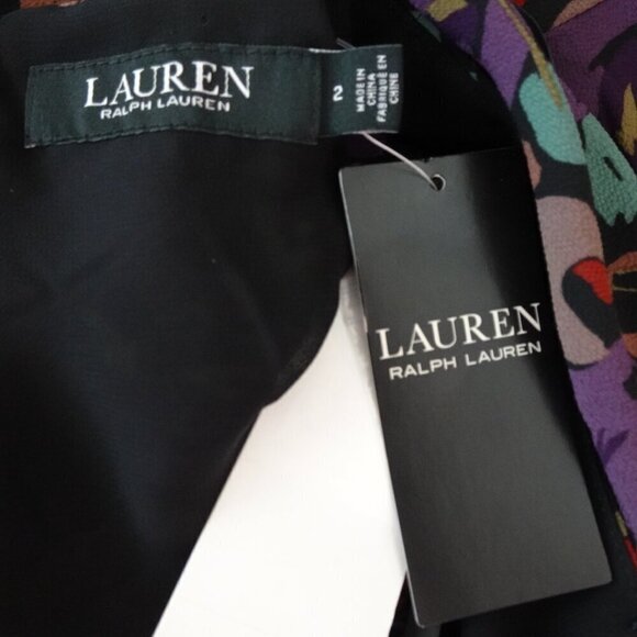 Ralph Lauren Floral Print Dress Women’s Size 2 Black Purple Sleeveless Crepe - Picture 8 of 11